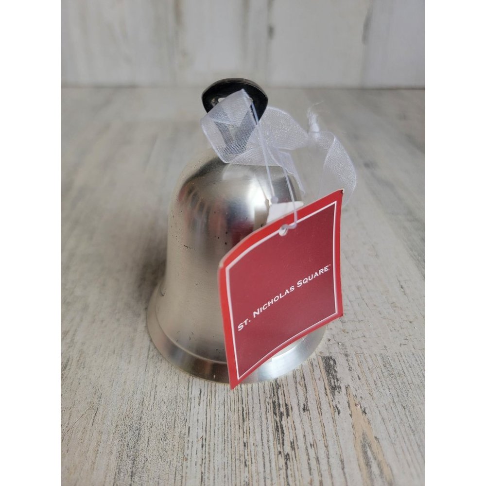 Vintage St Nicholas square bronze ornament‎ Silver Bell Xmas